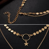 Simple Sexy Handmade Sequins Star Tassels Circle Clavicle Chain Long Pendant Double-layer Chain(Gold)