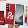 For Samsung Galaxy Z Fold6 5G Skin Fee Litchi Pattern Scarf Embroidered Dog Phone Case(Red)
