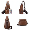 Waterproof Leisure PU Leather Single Shoulder Bag Men Chest Bag with USB Charging Port and Headphone Hole(Light Brown)
