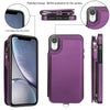 For iPhone XR Double Flap Zipper RFID Leather Phone Case with Short Lanyard(Dark Purple)