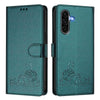 For Samsung Galaxy A56 5G Cat Rat Embossed Pattern RFID Leather Phone Case with Lanyard(Peacock Green)
