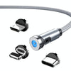 CC56 8 Pin + Type-C/USB-C + Micro USB Magnetic Interface Dust Plug Rotating Data Charging Cable, Cbale Length: 1m(Silver)