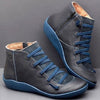 PU Boots Lace-Up Retro Flat Women Boots, Size:38(Blue)