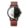 TOMI T080 Hollow Design Half See-through Unisex Quartz Watch(Black White Face Brown Strap)
