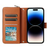 For iPhone 14 Pro Nine-card Slots Zipper Wallet Bag Leather Phone Case(Brown)