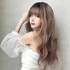 Ladies Long Hair Slightly Curly Wig Natural Fluffy Hair Cover, Color:Gradient Soot Pink