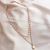 Simple Beaded Double-Layer Pearl Pendant Necklace(Silver)
