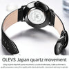 OLEVS 5869 Men Business Waterproof Genuine Leather Strap Quartz Watch(Black + Blue)
