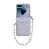 For Samsung Galaxy Z Flip6 Three Parts Pearlescent Shell Texture Phone Case with Bracelet(White)