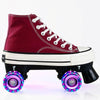 Flash Roller Skates Shoes Adult Children Four-Wheel Canvas Roller Skates Shoes Double Row Roller Skates Shoes, Size: 39(Burgundy  + Special Bag)