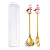2pcs /Pack Christmas Dessert Fork And Spoon Set Portable Cute Cartoon Tableware, Style: Christmas Snowman Golden
