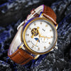 YAZOLE 379 Leather Band Large Dial Tourbillon Mechanical Watch(White+Brown)