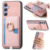 For Samsung Galaxy A24 5G Retro Cross Leather Ring Side Insert Card Bag MagSafe Phone Case(Pink)