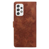 For Samsung Galaxy A23 5G Lace Floral Embossed Magnetic Buckle PU Phone Case With Wrist Strap(Brown)