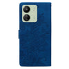 For Redmi 13C Lace Floral Embossed Magnetic Buckle PU Phone Case With Wrist Strap(Blue)