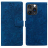 For iPhone 11 Pro Max Lace Floral Embossed Magnetic Buckle Leather Phone Case(Blue)