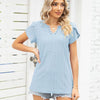 Women V-Neck Button Hollow Loose Short Sleeve T-Shirt Blouse, Size: M(Sky Blue)
