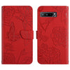 For Asus ROG Phone 3 ZS661KS Skin Feel Butterfly Peony Embossed Leather Phone Case(Red)