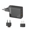 GAN 65W PD45W Dual Type-C / QC3.0 USB  Multi Compatible Charger + 2m USB-C to USB-C Data Cable EU + US Plug Black
