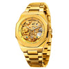 FORSINING F980 Luminous Three Eye Six Shot Weekly Steel Belt Men Fully Automatic Mechanical Watch(Gold Belt White Face)