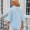 Summer Women Loose Chiffon Blouse Tops Round Neck 5 Points Sleeve Short Sleeve, Size: M(Sky Blue)