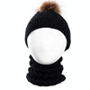 Knitted Warm Round Machine Cap Protects Ear Bonnet Baby  Winter Hats Caps + Scarf Suits(Black)