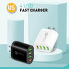 QC-04 QC3.0 + 3 x USB2.0 Multi-ports Charger with 3A USB to 8 Pin Data Cable,US Plug(Black)