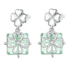 BSE745 Sterling Silver S925 White Gold Plated Verdant Leaf Clover Earrings
