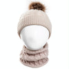 Knitted Warm Round Machine Cap Protects Ear Bonnet Baby  Winter Hats Caps + Scarf Suits(Beige)