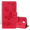 For Galaxy J7 (2017) (EU Version) Pressed Flowers Butterfly Pattern Horizontal Flip Leather Case with Holder & Card Slots & Wallet & Lanyard (Red)