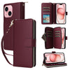 For iPhone 15 Plus / 14 Plus Nine-card Slots Zipper Wallet Bag Leather Phone Case(Wine Red)