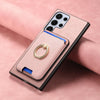 For Samsung Galaxy S25 Ultra 5G Retro Cross Leather Ring Vertical Insert Card Bag MagSafe Phone Case(Pink)