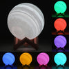 18cm Patted 3D Print Jupiter Lamp, USB Charging 7-Color Changing Energy-saving LED Night Light with Wooden Holder Base