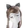 Women Lace Lovely Cat Ear Hairband Head Chain(Black)
