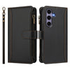 For Samsung Galaxy S25 / S24 5G Magnetic Closure Nine Card Slots Zipper Leather Case with Hand Strap(Black)