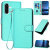 For Samsung Galaxy A36 5G YX0070 Carbon Fiber Buckle Leather Phone Case with Lanyard(Light Blue)