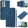 For Samsung Galaxy S21 Ultra 5G Tulips Embossed Leather Phone Case with Lanyard(Blue)