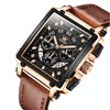 OLEVS 9919 Square Dial Chronograph Luminous Quartz Watch for Men(Brown Leather Rose Shell Black Surface)
