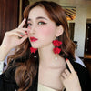 Long Exaggerated Fabric Art Handmade Petal Earrings, Color: E1910-3 2 Sides Maple Leaves