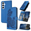 For Samsung Galaxy A56 5G Datura Flower Embossed Flip Leather Phone Case(Blue)