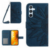 For Samsung Galaxy A56 5G Skin Feel Sun Flower Embossed Flip Leather Phone Case with Lanyard(Inky Blue)