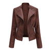 Women Short Leather Jacket Slim Jacket Motorcycle Suit, Size: XXXL(Coffee)