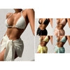 Summer Sexy Halter Bikini Three-piece Suit Solid Lace-up Swimsuit with Breasts Pad, Size: M(White)