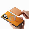 For Samsung Galaxy S25 Ultra 5G Retro Magsafe Card Bag PU Back Cover Phone Case(Yellow)