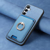 For Samsung Galaxy A55 5G Retro Cross Leather Ring Vertical Insert Card Bag MagSafe Phone Case(Blue)