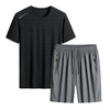 Summer Men T-shirt Short Pants Sports Suit Casual Fitness Two-piece Set, Size:XXXL(Black Top+Grey Shorts)