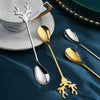 2pcs /Pack Christmas 304 Stainless Steel Deer Stirring Spoon Coffee Dessert Scoop, Color: Silver+Blue Box