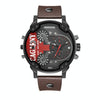CAGARNY 6820 Men Dual Movement Red Face Leather Strap Quartz Watch(Brown)