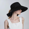 8112 Ladies Sunshade Large Brim Ponytail Bucket Hat(Black)