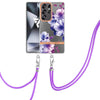 For Samsung Galaxy S25 Ultra 5G Flowers and Plants Series IMD TPU Phone Case with Lanyard(Purple Begonia)